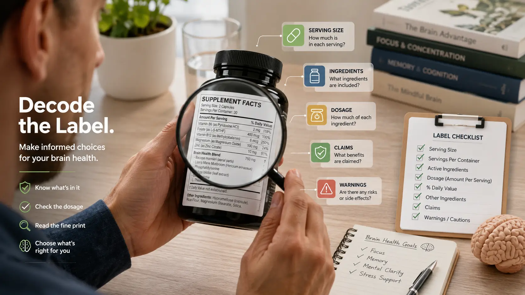 Close-up of a supplement facts label with highlighted dosage details
